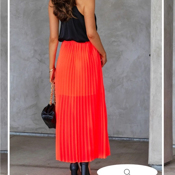 VICI Glowing Love Pleated Maxi Skirt - Neon Orange - Picture 2 of 3